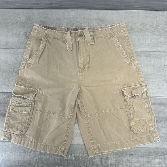 Canterbury New Zealand Shorts Mens 38 Brown Cargo Drawstring Loose Fit Distress - Picture 1 of 7